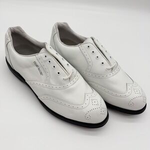 Stuart McGuire Mens White Leather Wingtip Golf Shoes Spiked 0712‎ W Size 10.5W